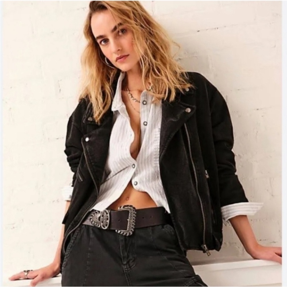 Free People Rebel Knit Oversized Moto Jacket in Black, Size Small